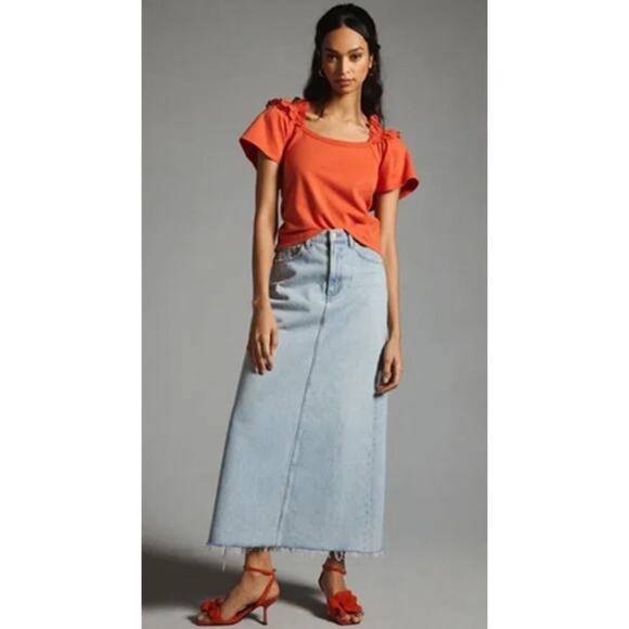 Anthropologie Pilcro Eyelet Ruffle Top Bright Red Size XXS NWT - Picture 3 of 7